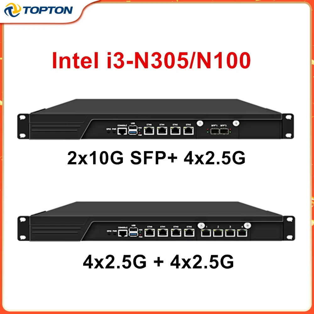 1U-4L Rack Mini PC Server 2x10G SFP+ 4x i226-V 2.5G Intel i3-N305 N100 1xDDR5 mSATA GPIO Firewall Router Appliance AES-NI New