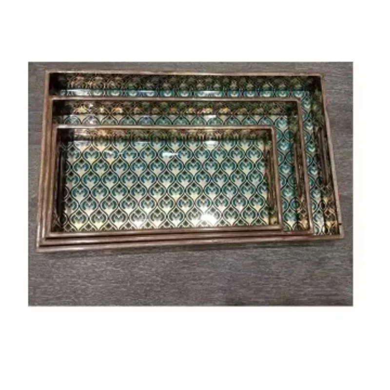 Coffee coffee table serving platter golden colored wooden bamboo tray large tray with handle