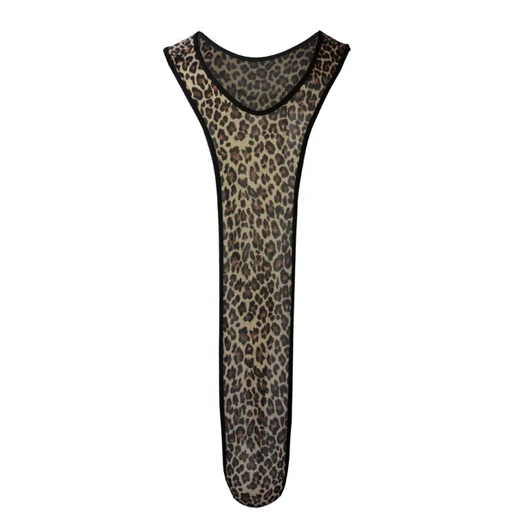 

Men's Leopard Print Mesh Bodysuit, Sheer One-Piece Jumpsuit Lingerie