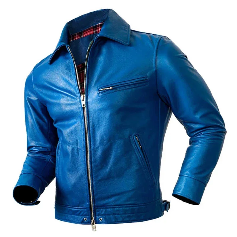 New Arrival Soft Calfskin Genuine Leather Jacket Men's Slim Casual Oversized Coat