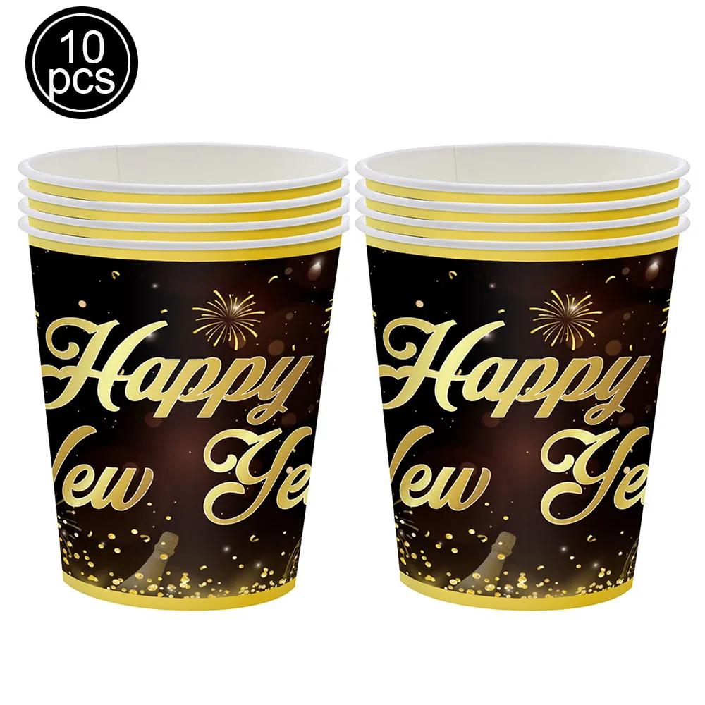 Happy New Year Napkins Black and Gold New Years Eve Disposable Tableware Party Table Decoration 2025 New Year Party Supplies