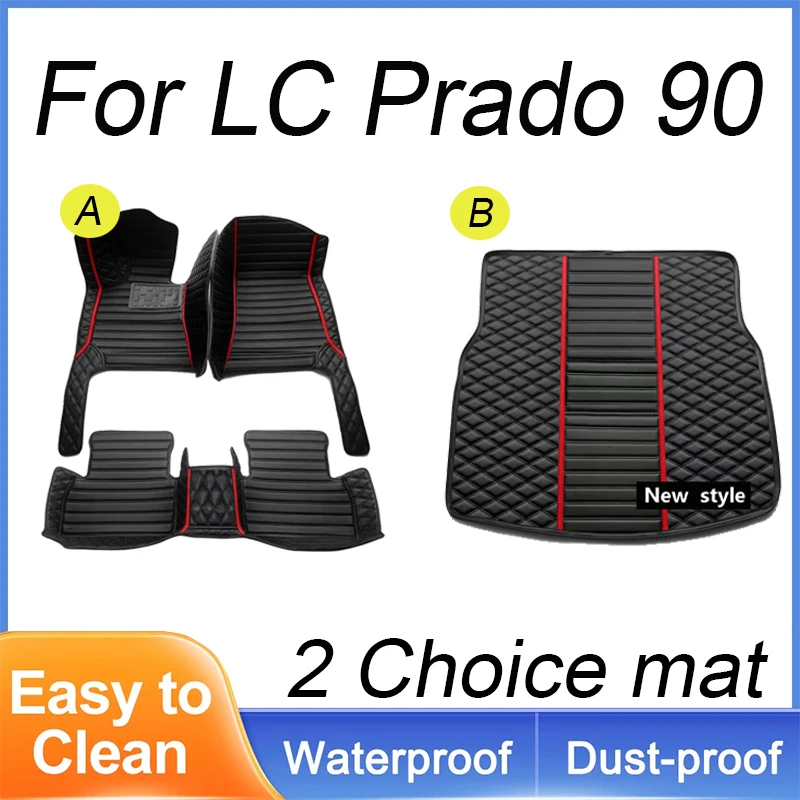 

Custom Automotive Car Floor Mats For LC Prado 90 1996 1997 1998 1999 2000 2001 Auto Luxury Leather Men Women Full Coverage