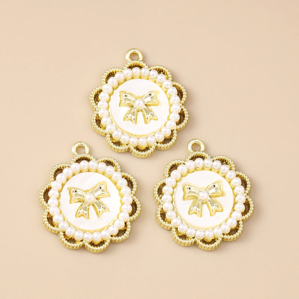 Leslie 5 Stück 22*26mm exquisite vergoldete elegante Perlen-Schleifenanhänger für Tropfenohrringe, Halsketten, Armbänder, DIY-Schmuckherstellung – Detail 6