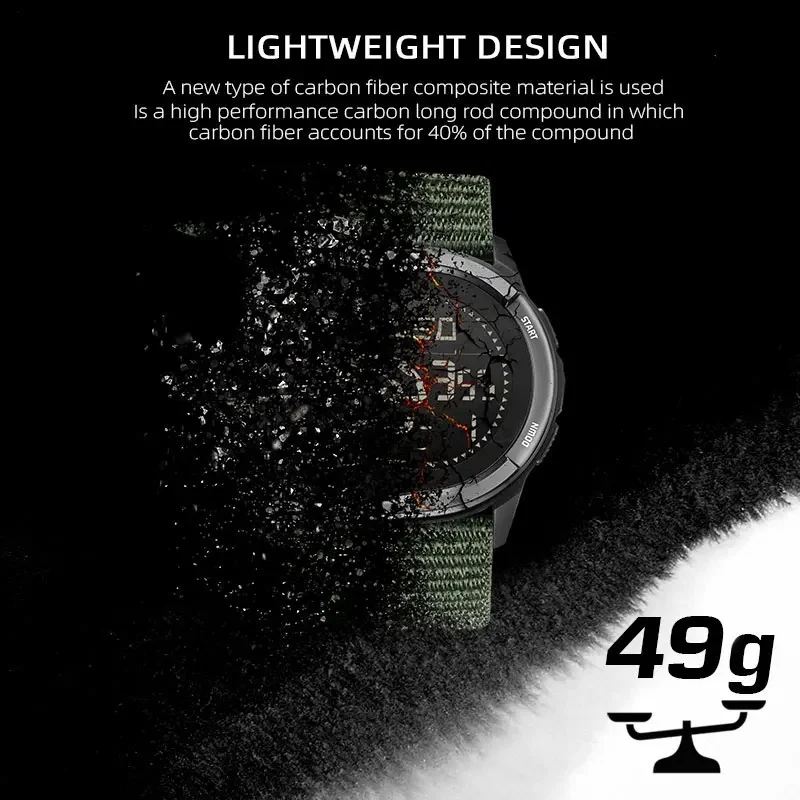 NORTH EDGE  Men's Digital Carbon Fiber Watch ALPS Shock Militray Sports Super Light Outdoor Compass Waterproof 50M Wristwatches