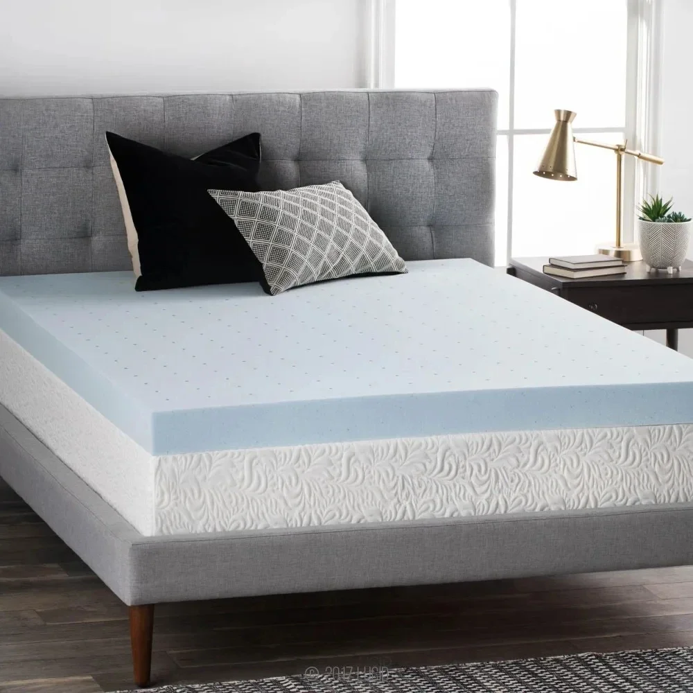 

4 Inch Gel Memory Foam Mattress Topper, Ventilated Design, Ultra Plush, CertiPUR-US Certified, Queen, Blue, free shipping