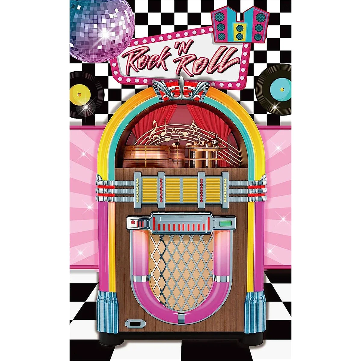 50s Juke Box Rock and Roll Door 50 disco music birthday party photo background photography backdrop banner studio