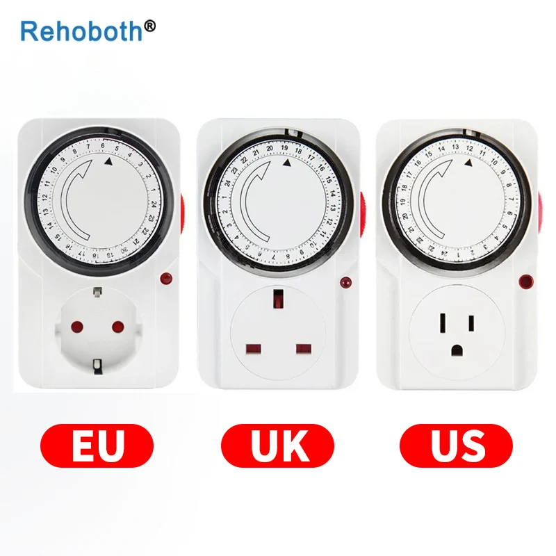 24 Hour Cycle EU AU US Timer Plug Socket Outlet Electrical Mechanical Smart Timer Switch 22A 15 Minutes Min Setting