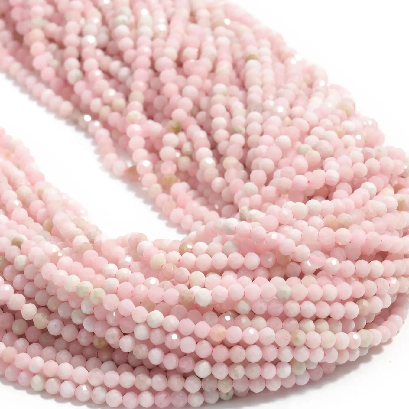 2/3/4 مللي متر الأوجه الطبيعية الوردي أوبال حجر الخرز فضفاض خزر عازل لصنع المجوهرات اليدوية سوار امرأة Necklace15''