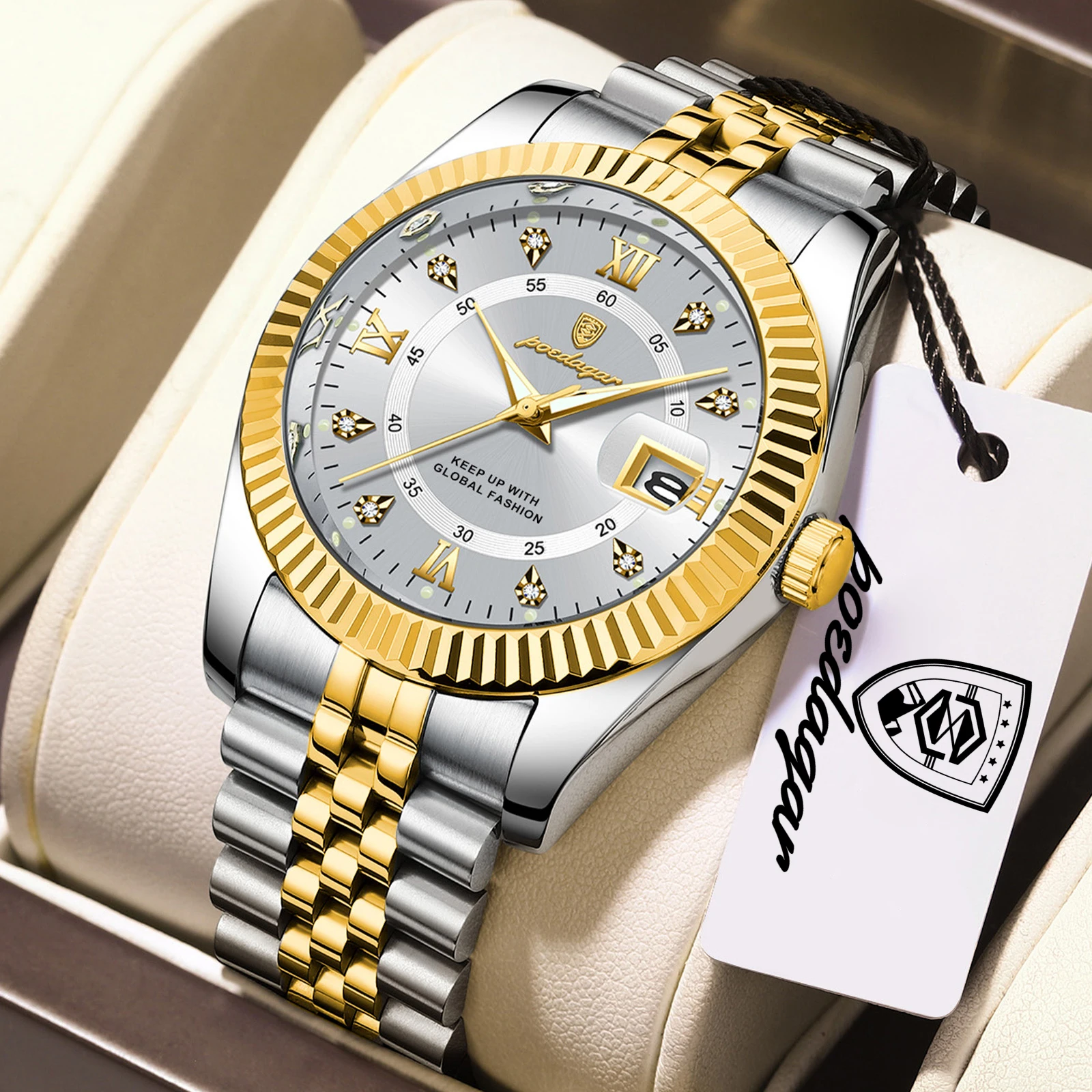 POEDAGAR Casual Quartz Men Watch Waterproof Luminous Date Fashion Men's Clock Stainless Steel High Quality Watches For Man Reloj