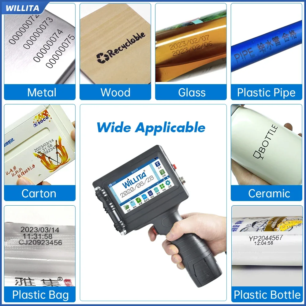 WILLITA WK800 Draagbare Handheld Inkjetprinter Datum Batchnummer Logo Afbeelding Tekst Barcode QR-code 12,7 mm Inkjet Codeermachine