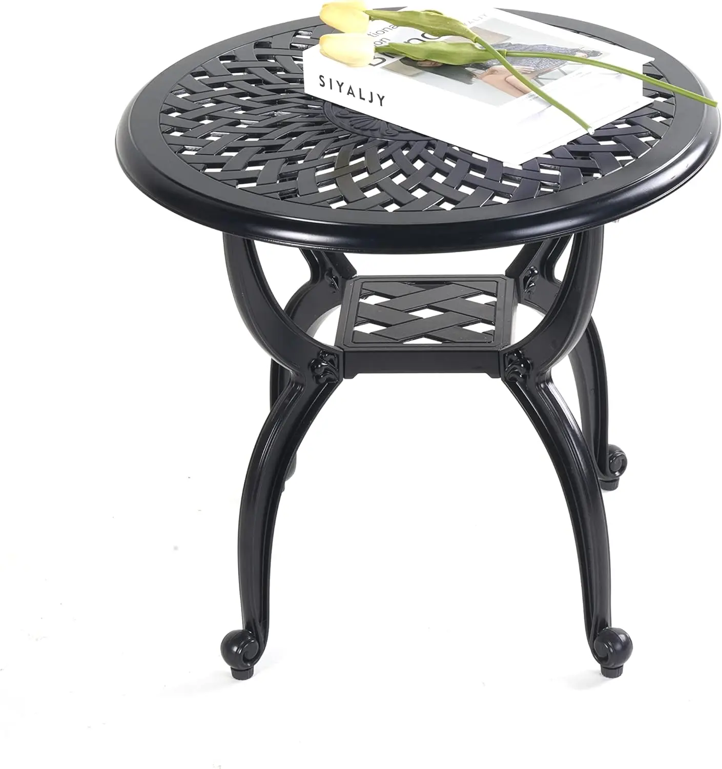 

Rust-Resistant Cast Aluminum Outdoor Patio Table, Weather Resistant for Garden or Backyard, Round Black Design
