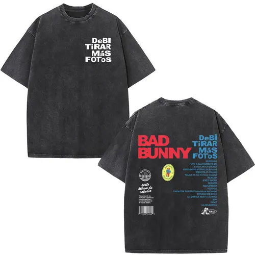 Camiseta Vintage lavada de rapero Bad Bunny, camisetas de álbum Debi Tirar Mas Fotos DTMF, camiseta Retro de gran tamaño de Hip Hop para hombres y mujeres