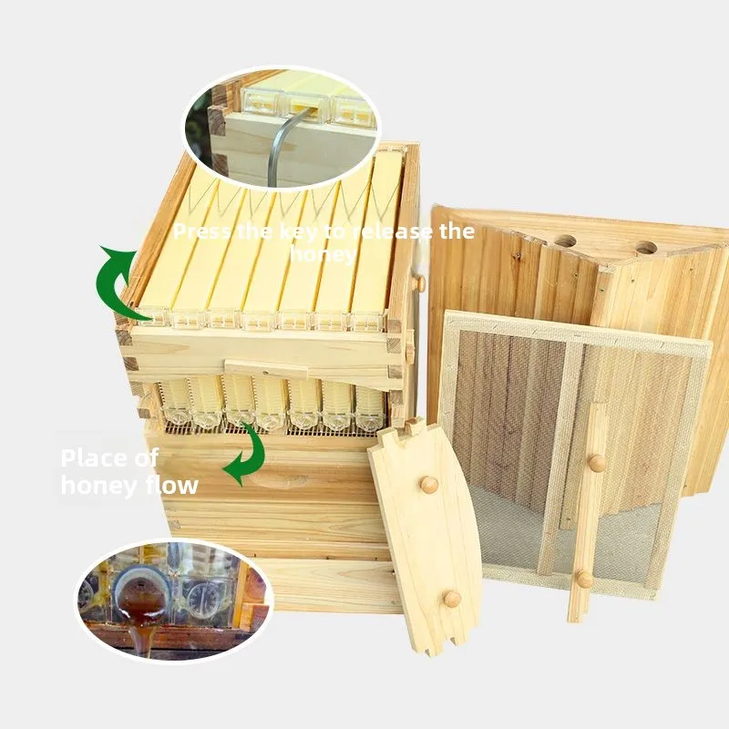Self-flowing bee box, fir boiled wax bee box, with automatic honey flow device, a full set of beekeeping tools wholesale