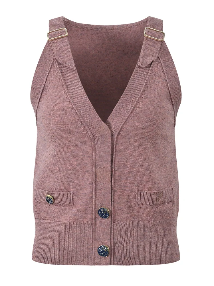 

Elite European Sle Sweet Simple Ne Вязаный укороченный топ без седла с пуговицами на плечах Дизайн Slim Fit V-ne Открытый утюг