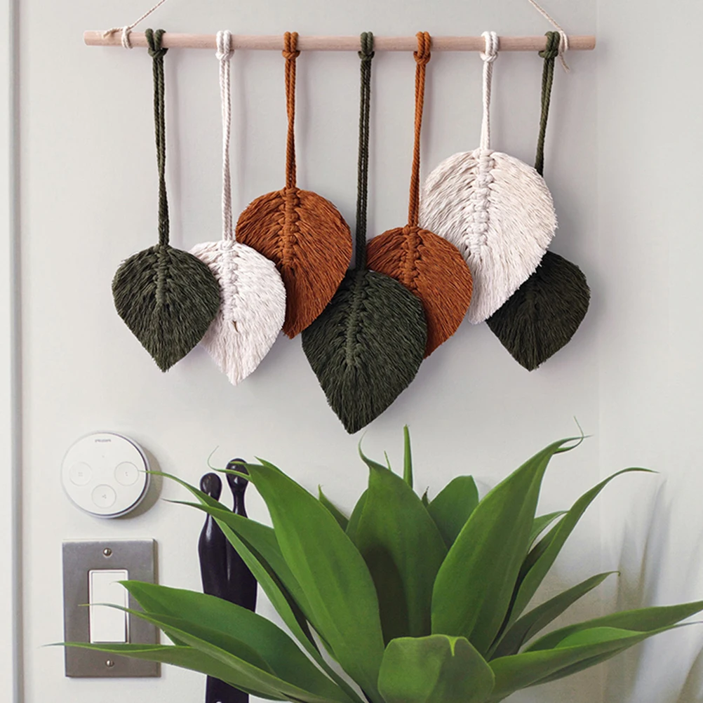 

Leaves Tapestry Hanging Decor Large Size Vintage Modern Bohemian Wall Woven Tapestry Macrame Handmade Woven Wood Cotton