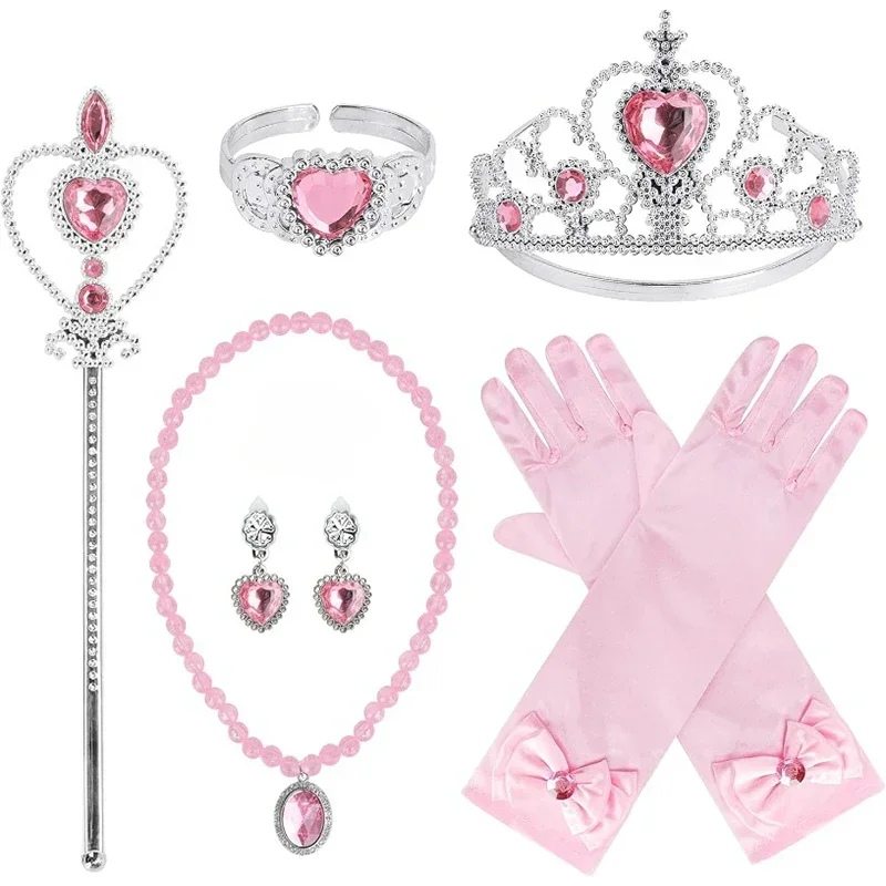 Girls Pink Cosplay Aurora Princess Crown Magic Wand Costume Headband Party Rhinestone Hair Bands For Kids Hairband Gifts Toys
