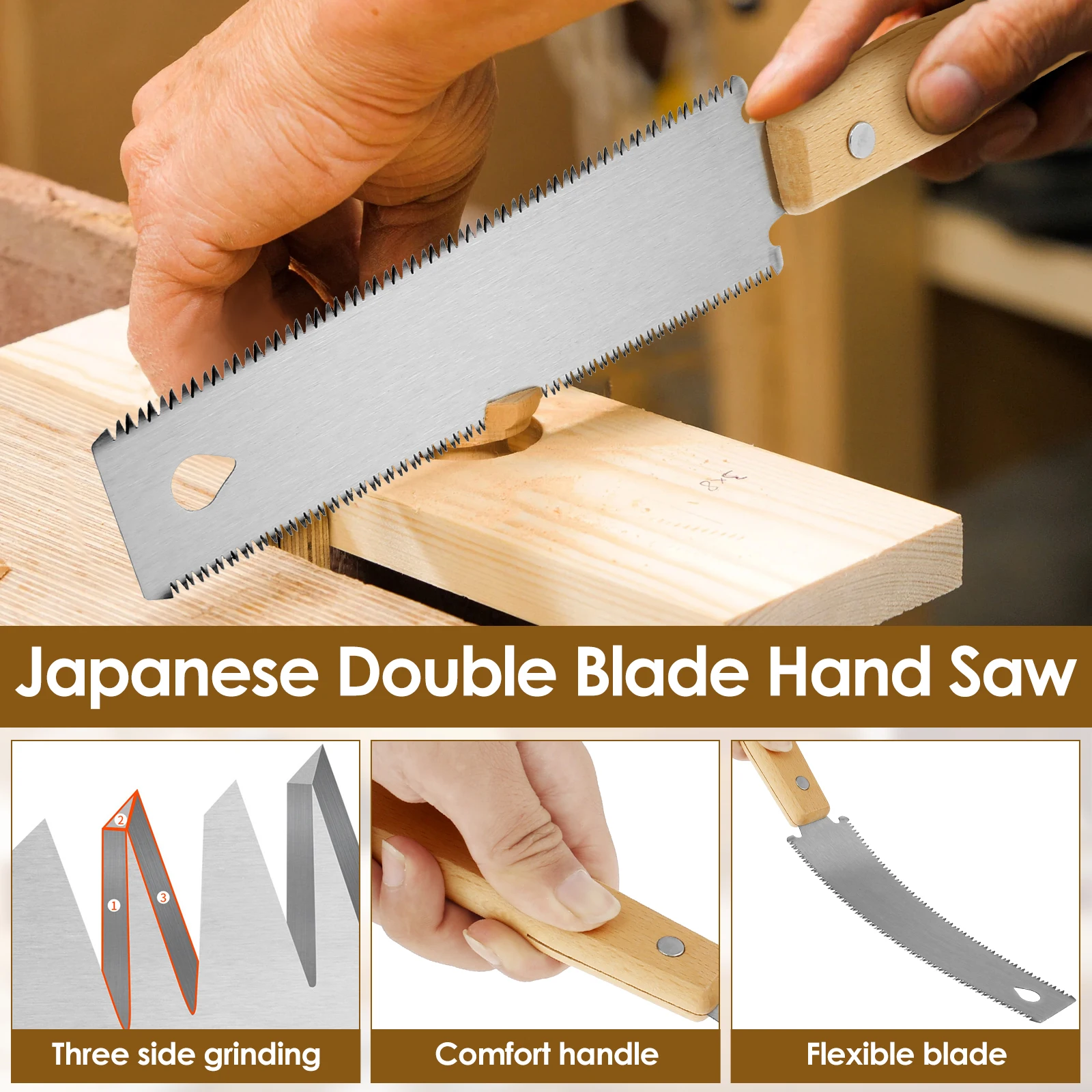 Hand Saw 6 inch High Carbon Steel Double Edge Hand Saw Flexible Hand Pull Saw Woodworking Flush and Finish Cutting Wood Saw