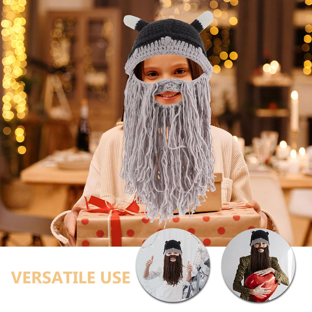 2 Pcs Viking Bearded Hat Costume Cosplay with Horns Artificial Fake Yarn Party Accessory Men and Women Outdoor