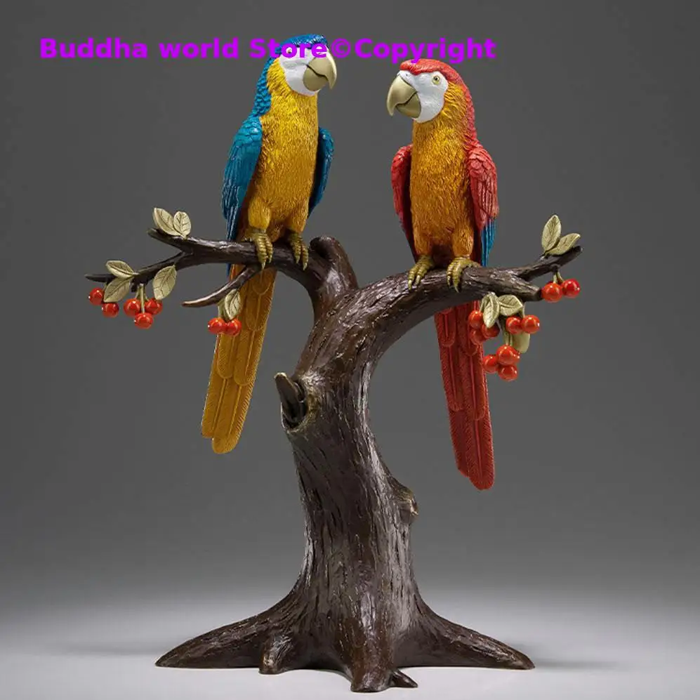 

5A christmas HOME OFFICE Manager Elite High grade Bronze carving Prosperous GOOD LUCK BIRDS parrots Mascot Decoration