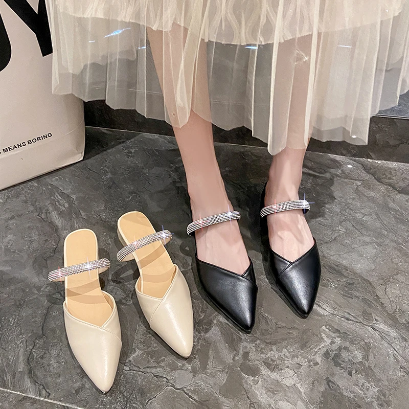 2026 New Comfortable Mid-Heel Women's Mule Shoes Designer Pointed Toe Slippers Elegant Summer Party High Heels Zapatilla Mujer view 6