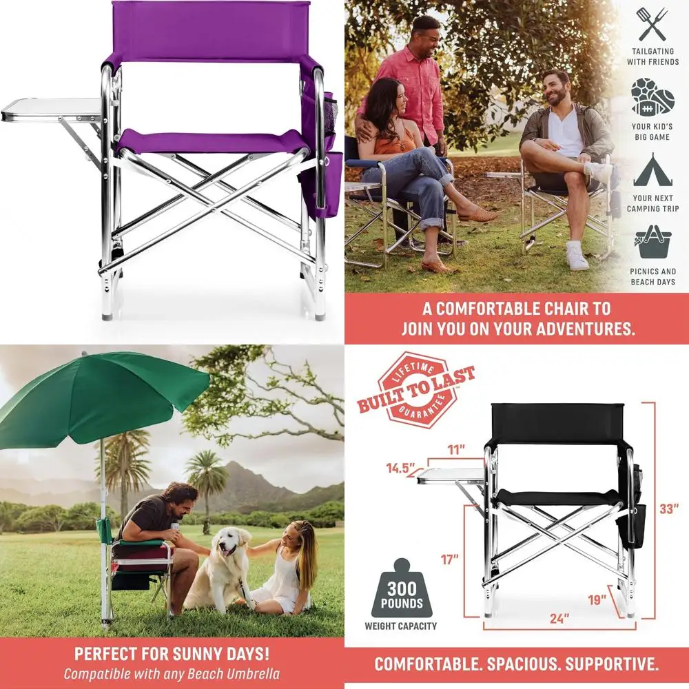 

Легкое кресло для кемпинга на открытом воздухе с боковым столиком и подлокотником-органайзером, портативное сиденье для взрослых для отдыха на природе