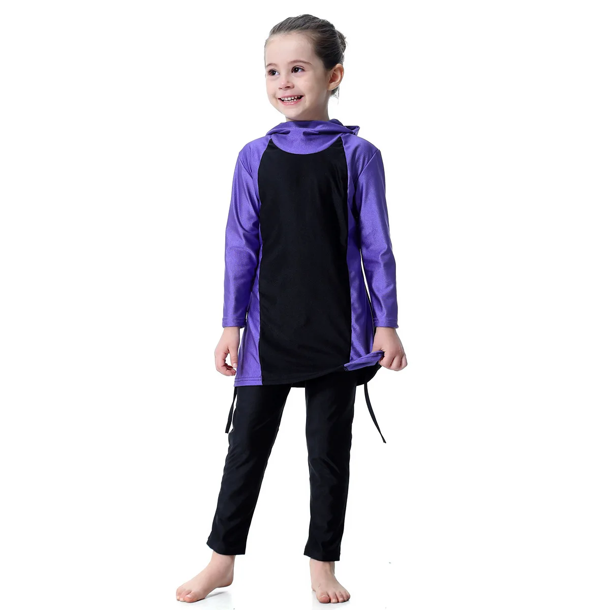Moslimzwempak voor meisjes traditionele mode Elegante tiener sportkleding Zwempak met hoge stretch Zwarte badmode