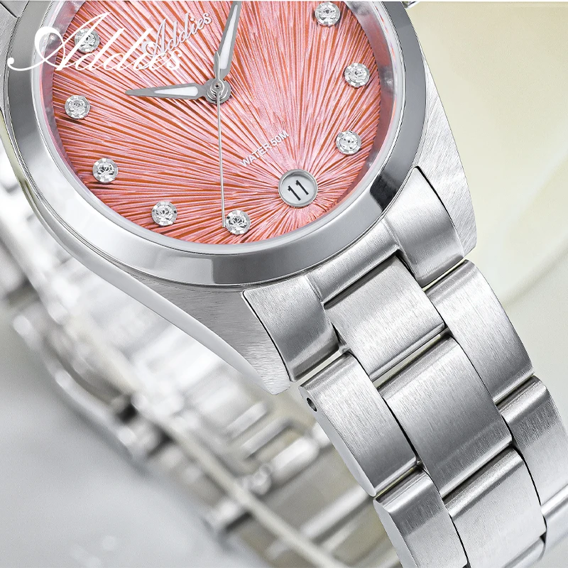 ADDIES Luxury Woman Watches 31mm 5Bar Waterproof Date Display BGW9 Luminous 316L Stainless Steel Women Wristwatch 50m Waterproof