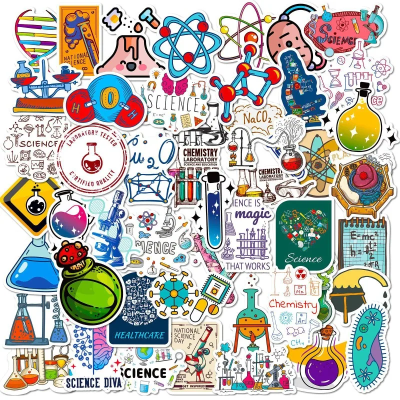 50PCSlaboratory Science Laboratory Chemistry Creative Children's Cup Desk Notebook Table Decoration Waterproof Sticker Student