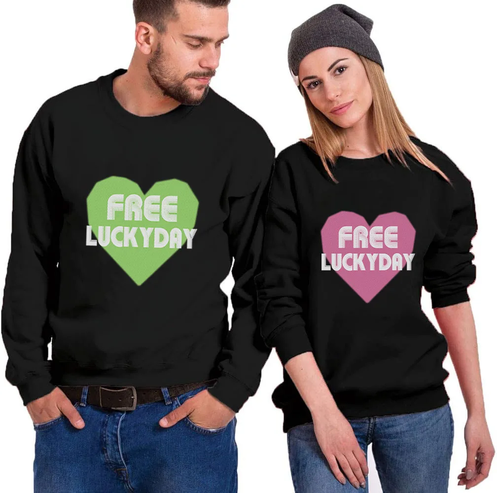 

FREE LUCKY DAY Letter Pattern Printed Crew Neck Sweatshirts 2025 New Y2k Retro Couple Sweatshirts