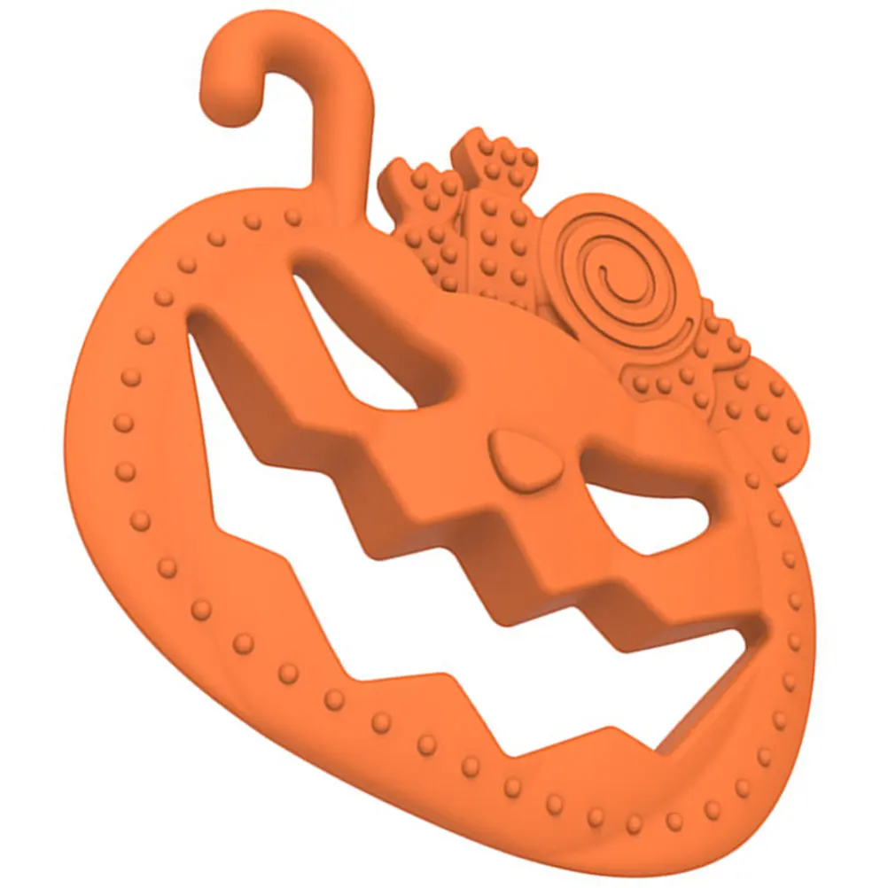 

Маленький прорезыватель для малышей на Хэллоуин с дизайном тыквенного лица — жевательное кольцо для успокоения воспаленных десен, идеально подходит для сенсорной стимуляции и