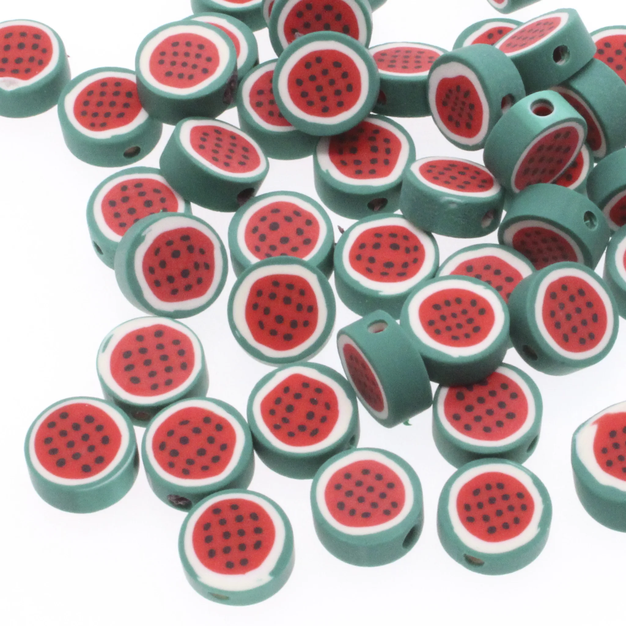 30/50/100pcs 10mm Round Watermelon Fruit Beads Polymer Clay Beads Loose Spacer Beads For Jewelry Making DIY Bracelet Accessories