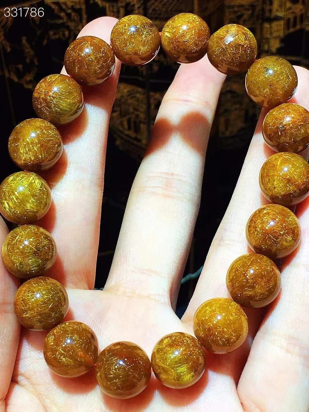 

Natural Gold Rutilated Quartz Round Beads Bracelet 10.4mm Women Men Fashion Wealthy Stone Genuine AAAAAA