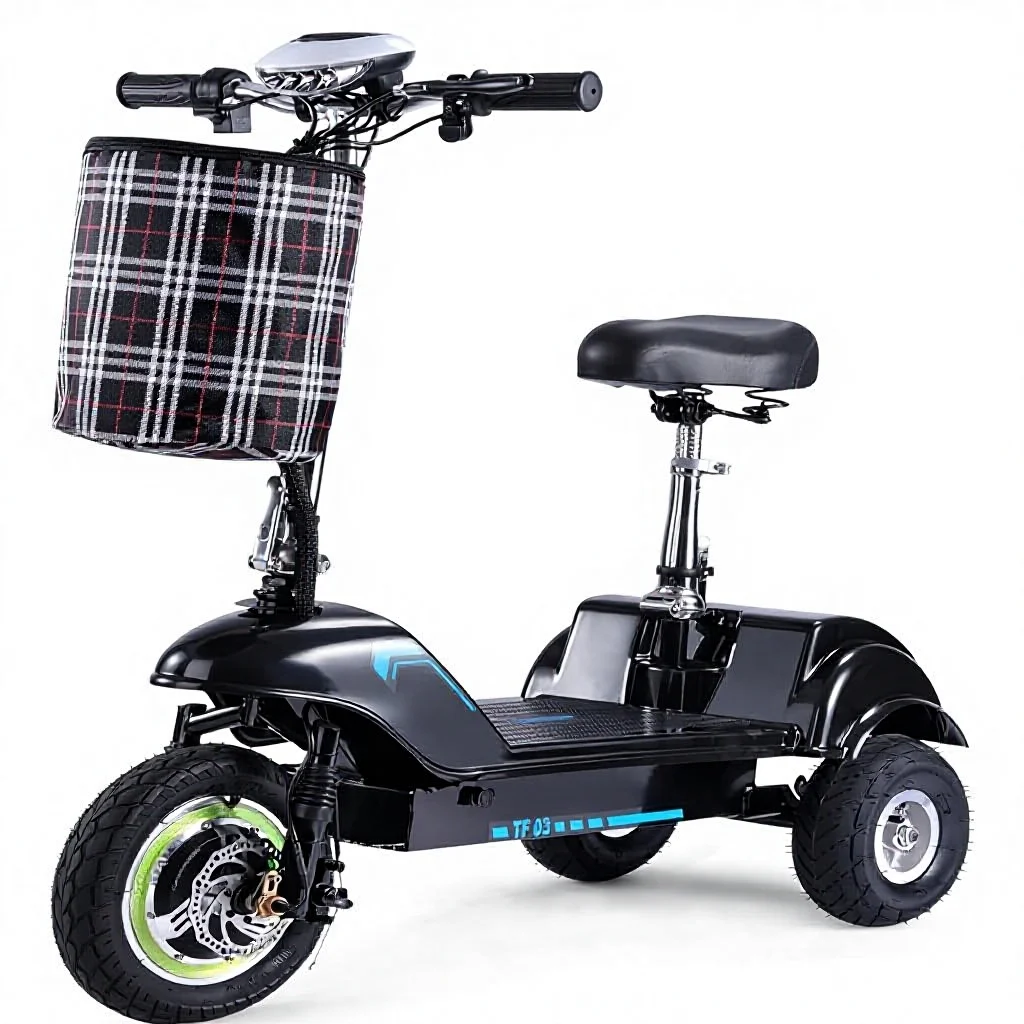 TWOFISH Adult Electric Tricycle Iron 48V 15Ah Battery 12-inch 38km Range 25 km/h Load 100 kg 82cm TF-03 (Black Blue)