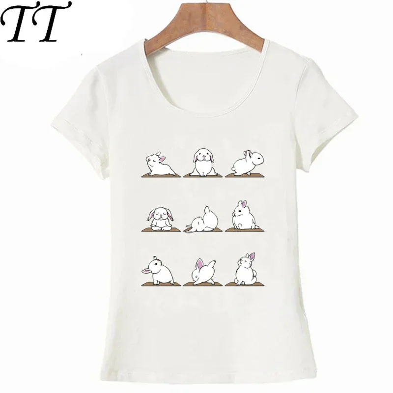 2024 New Summer Fashion Women T Shirts Bunnies Yug Art Print T-Shirt Funny Rabbit Design Mini Casual Tops Cute Tees