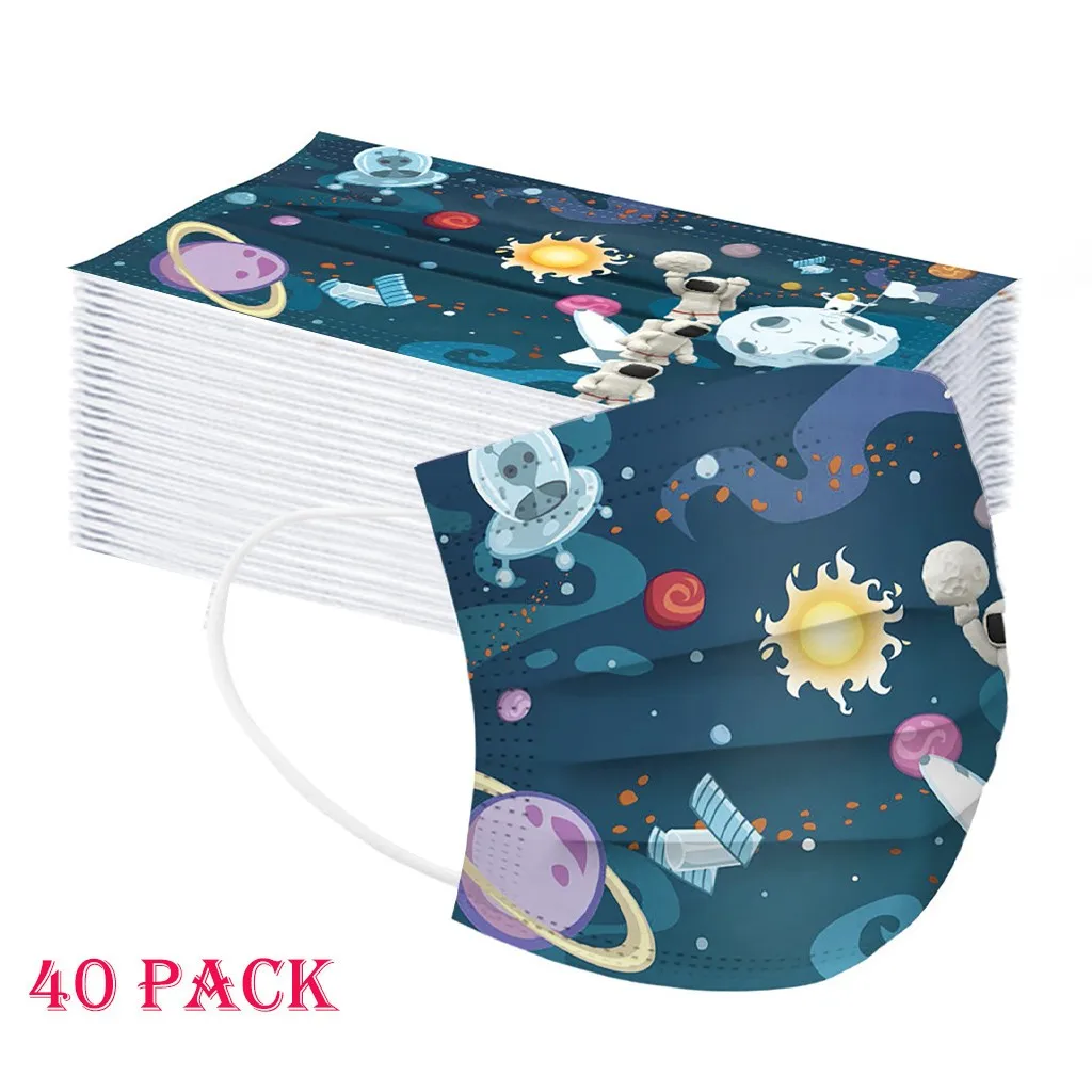 50pcs Children'S Cartoon Style Printed Disposable Cotton Filter Mask Three Layer Ear Loop Design Comfortable Breathable маска