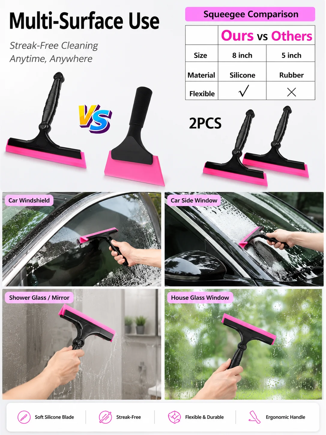 2 Stück 8-Zoll Flex-Wasserschaber für Autos | Halbmanuelle Fenstertönungswerkzeuge für Windschutzscheiben, Vinylfolien & Glas – Detail 4