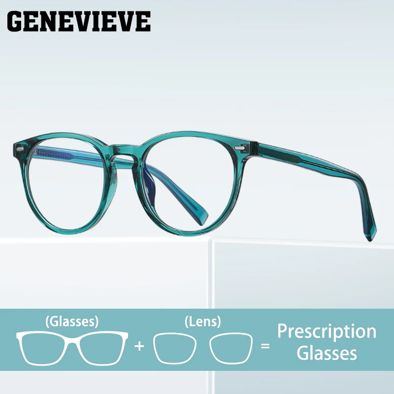 GENEVIEVE Simple Fashion Round Frames Progressive Multifocal Photochromic Eyewear Customizable Prescription Anti-Blue Light 2117