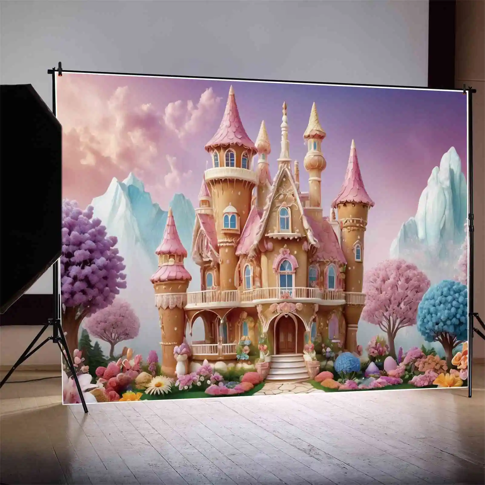 MOON.QG Princess Floral Fairy Birthday Background Flower Garden Mountain Cloud Backdrop Customized Party Photography Decor Props