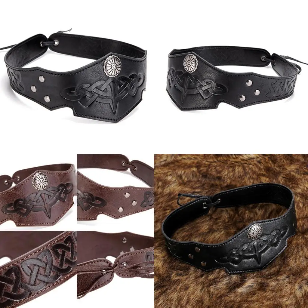 

Motorcycle Driving Headwear Medieval Knight Headband Headpiece Halloween Cosplay Accessory Adjustable Leather Headband D7YA
