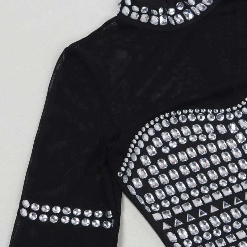 KEXU-Robe Sirène Fendue sur le Côté pour Femme, Manches sulf, Maille Strass, Maxi, Diamants, Robes de Soirée Sexy, Robe Éducative