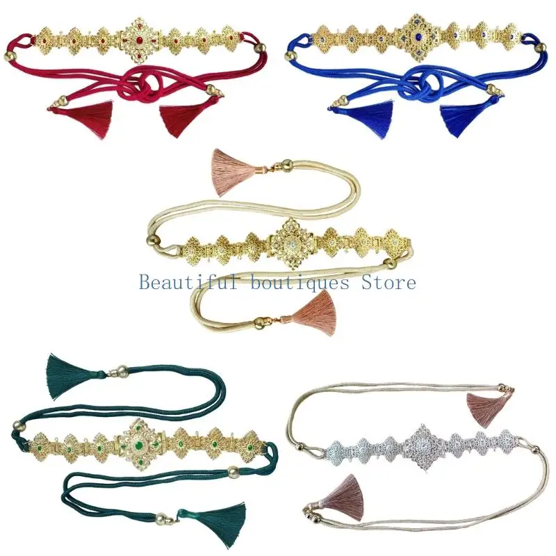 

U4LF Modern Metallic Waist Strap Adorned With Moroccan Rhinestones Evening Party Belt