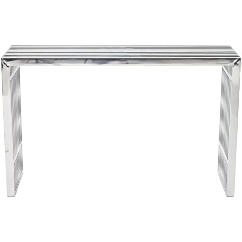 gridiron eigentijdse moderne roestvrijstalen consoletafel, zilver