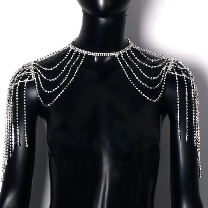 49MF Stylish Rhinestones Chain Trendy Adjustable Shoulder Necklace for Idol Dancer