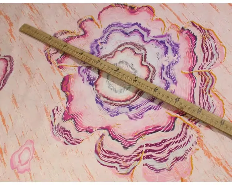 1yard high quality Pink oversized flower tela Copper ammonia wire fabric dress shirt bag cheongsam fabric for material