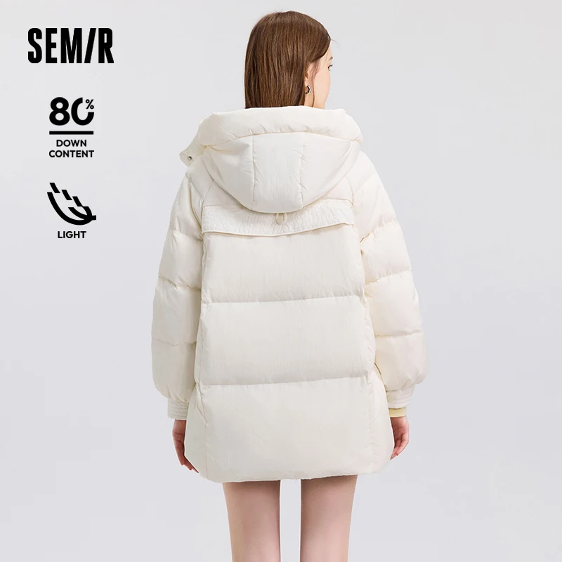 Semir Down Jacket Women Mid-Length Design Sense Loose Texture Coat Girlish Sweet Style Winter Hooded Clothes