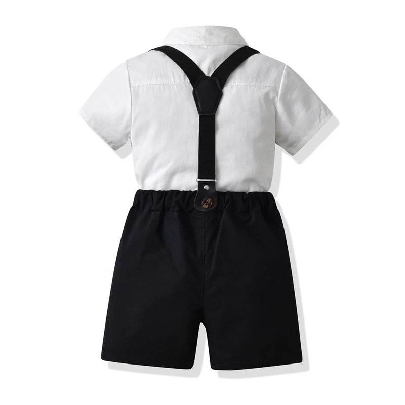 top ands top Toddler Boys Casual Clothing Set Kids Boy Short Sleeve Bowtie Shirt+Suspenders Shorts Clothes Formal Suit 2Pcs