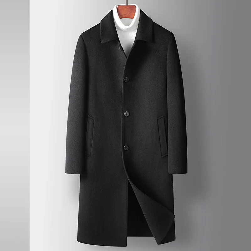 Luxury Business Woolen Warm Coat Men Coat Autumn and Winter Long Wool Trench Lapel Collar Light