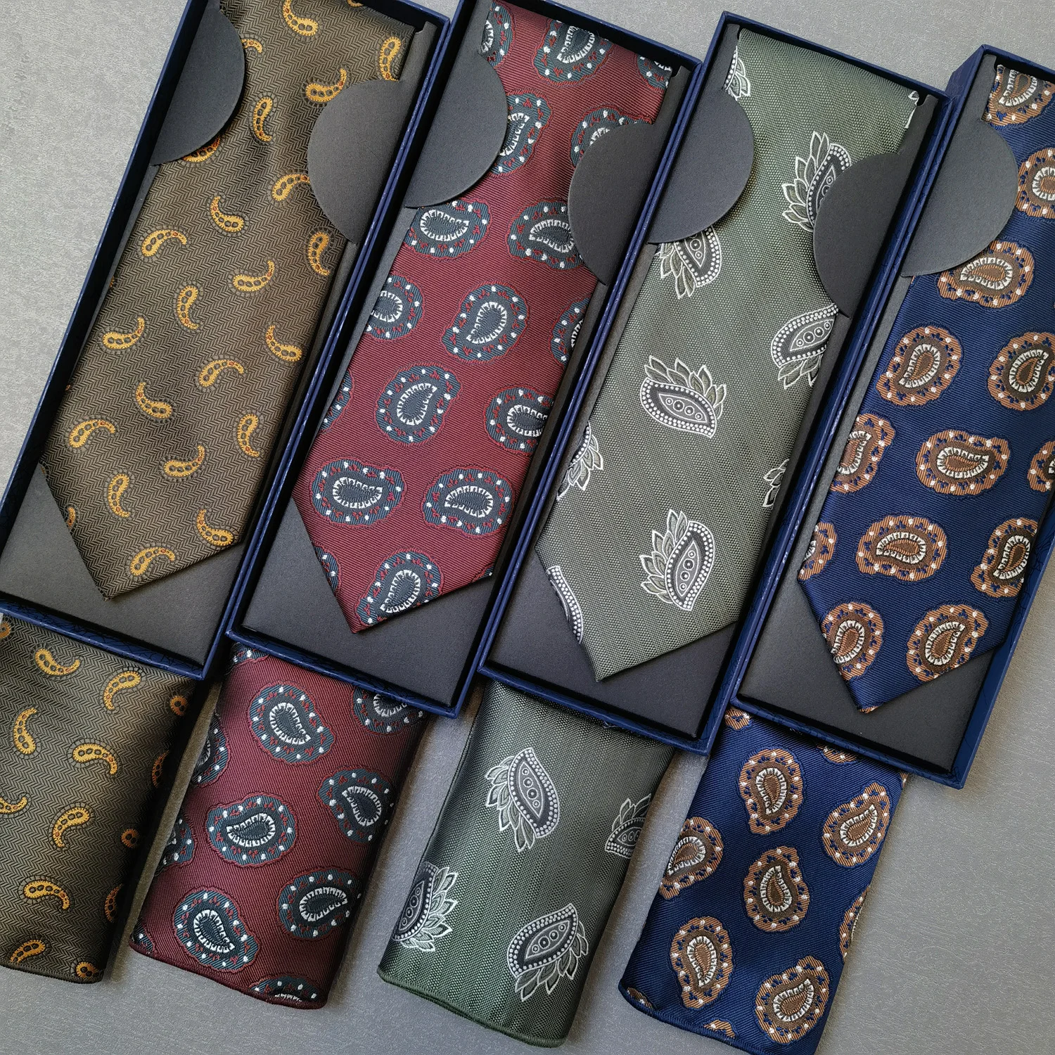

Роскошный мужской галстук 8 см, классические галстуки с узором пейсли, карманный квадратный комплект с коробкой для мужчин, жаккардовый тканый галстук на шею, деловая свадебная вечеринка