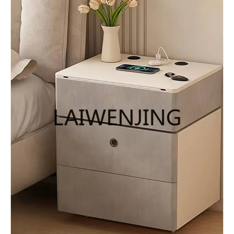 

Stone Plate Bedside Table Wireless with Lock Simple Modern Complete Double Drawer Bedroom Bedside Storage Cabinet
