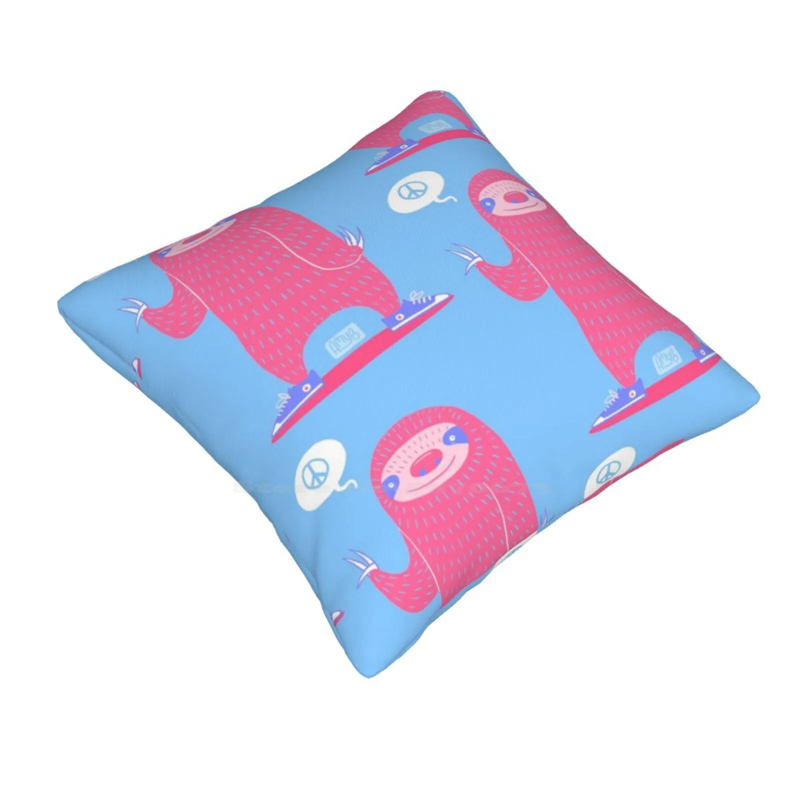 Peace Love Sloths Throw Cushion Pillow Cover Sloths Peace Sign Chill Bubblegum Pink And Blue Pop Art Cmyk